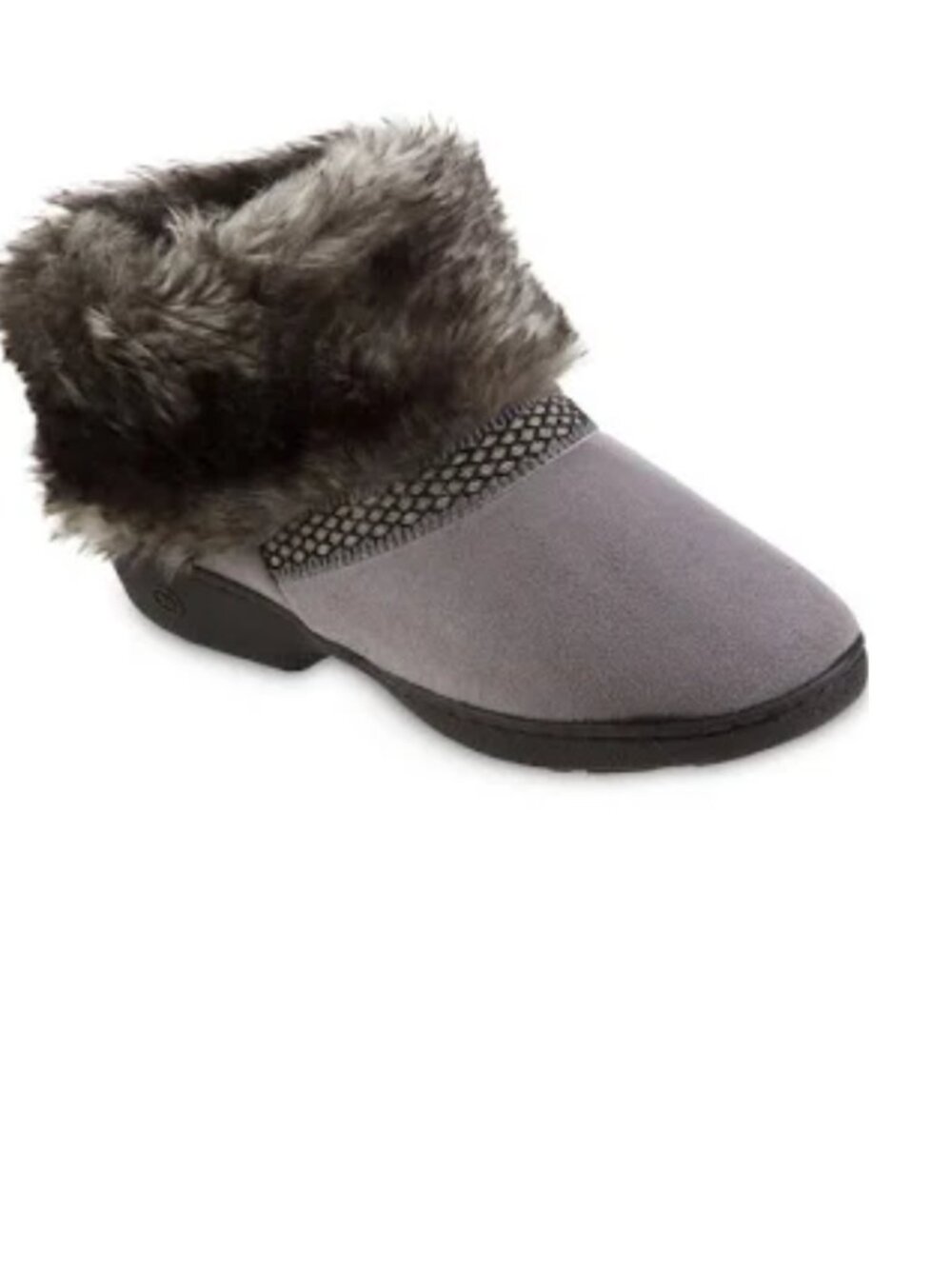 Isotoner Boot Slippers Womens 7.5-8 Gray Faux Fur Lined Microsuede